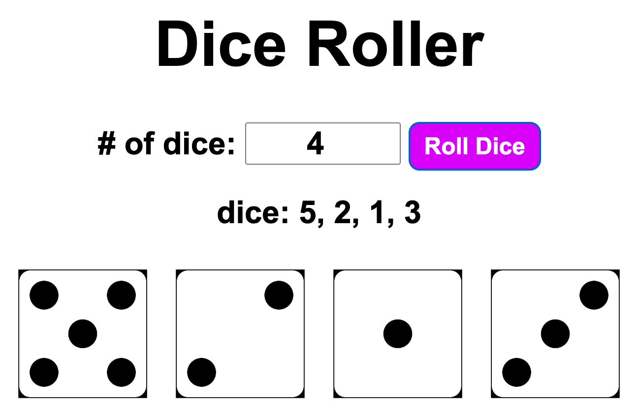 Dice Roller with four rolled dice